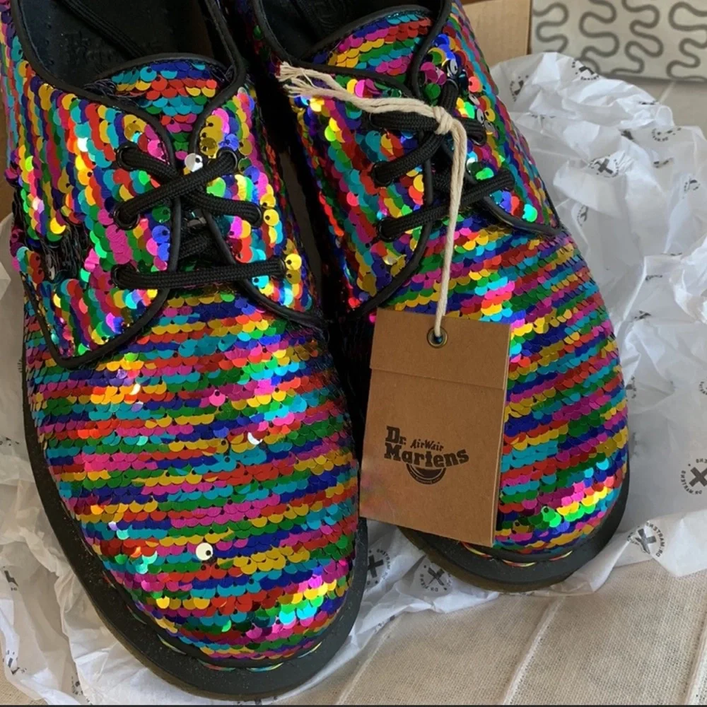 Sparkly Doc Dr Martens 1461 Sequin Rainbow Silver 24597